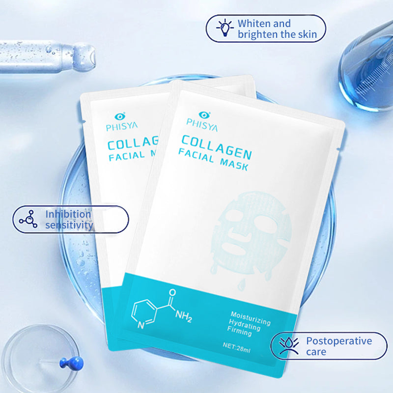 PHISYA Collagen Hydrating Facial Mask – Moisturizing, Firming & Revitalizing Sheet Mask with Hyaluronic Acid PHISYA