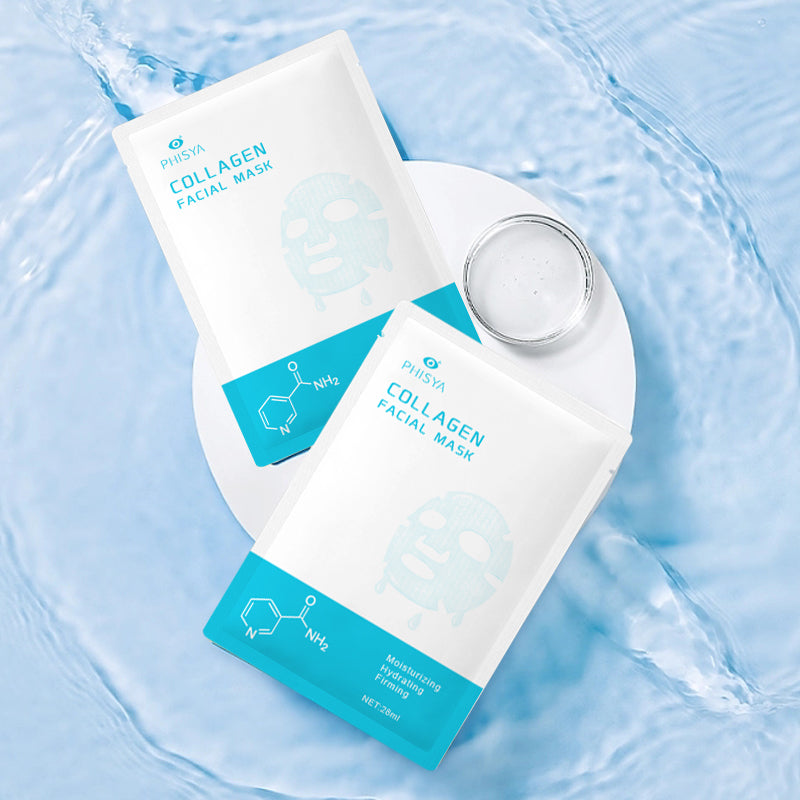 PHISYA Collagen Hydrating Facial Mask – Moisturizing, Firming & Revitalizing Sheet Mask with Hyaluronic Acid PHISYA