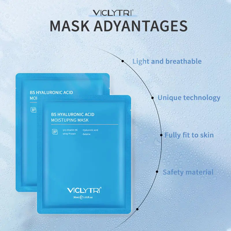 VICLYTRI B5 Hyaluronic Acid Moisturizing Mask – Intensive Hydration Sheet Mask with Pro-Vitamin B5, Whey Protein & Betaine VICLYTRI