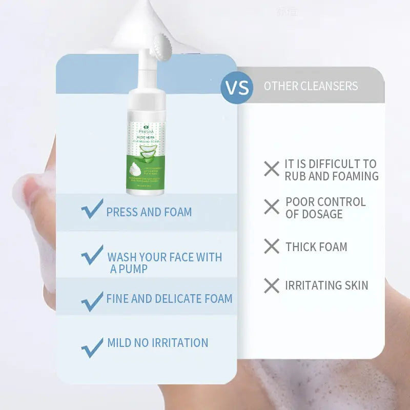 PHISYA Aloe Vera Cleansing Foam – Gentle pH-Balanced Face Wash with Built-In Brush, Multi-Purpose Deep Cleanser PHISYA