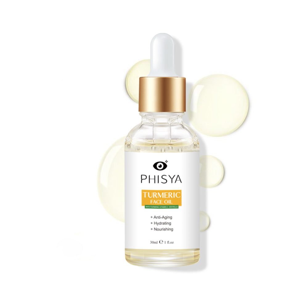 Revitalize your skin with PHISYA Turmeric Face Oil. This natural anti-aging treatment hydrates, reduces fine lines, and enhances your glow.