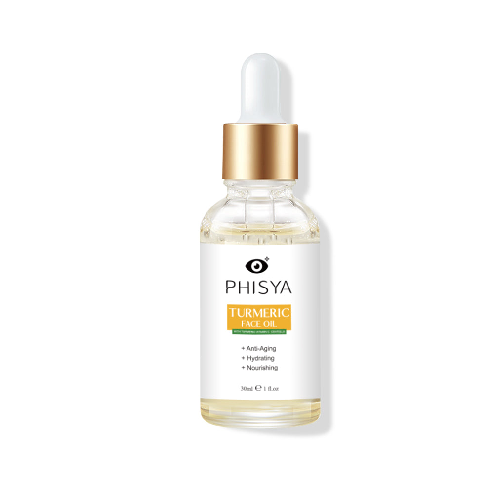 Discover PHISYA Turmeric Face Oil for natural anti-aging treatment. Hydrate, nourish, and rejuvenate your skin for a youthful glow.