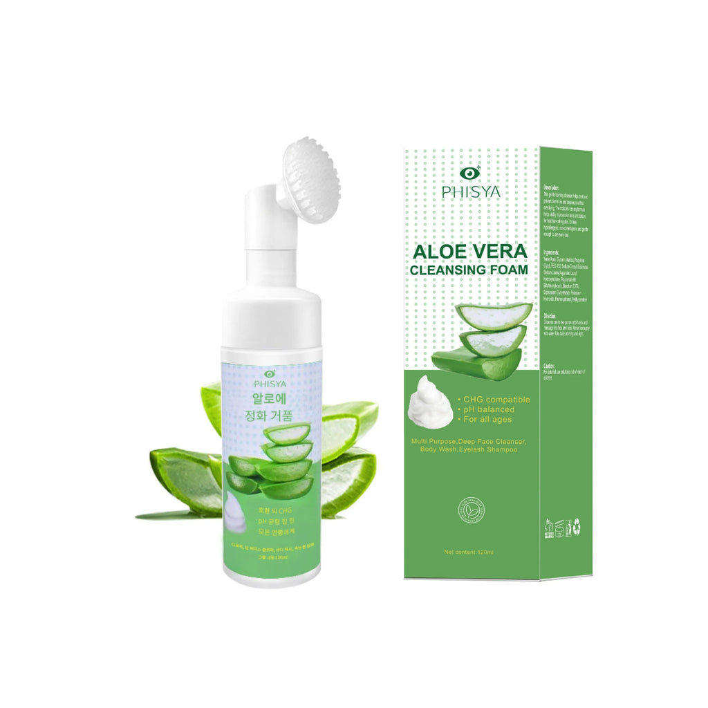 Experience soothing hydration with PHISYA's Aloe Vera Cleansing Foam—a gentle, pH-balanced wash perfect for sensitive skin. Shop now!